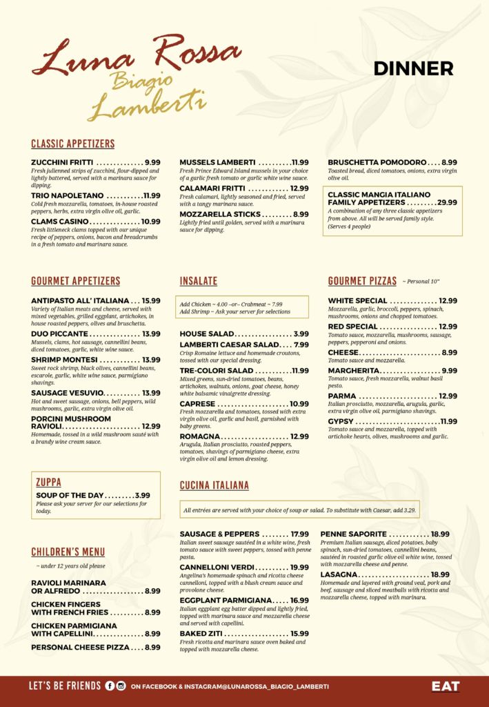 Our Menu Luna Rosa Biagio Lamberti