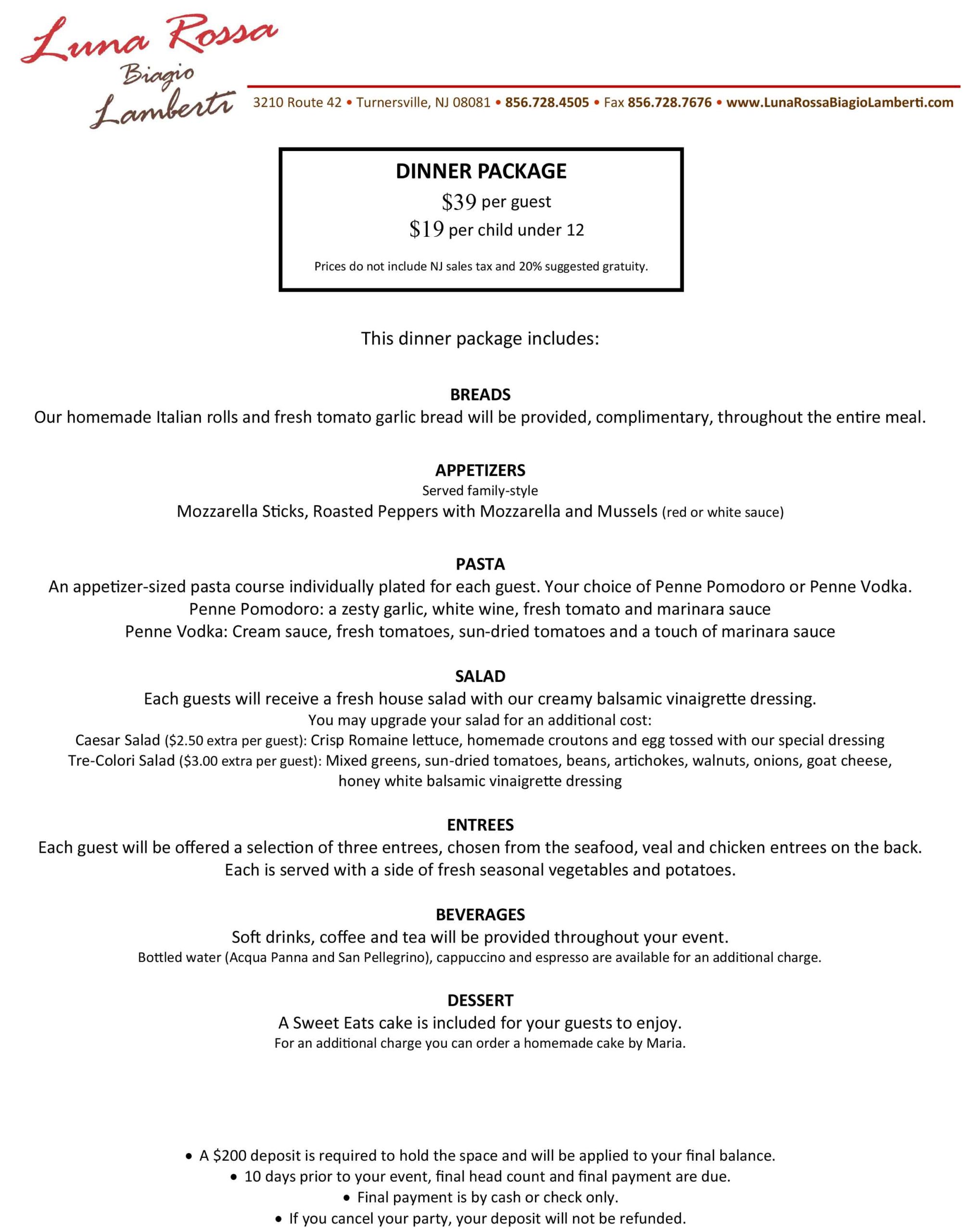 Party Packages Luna Rosa Biagio Lamberti