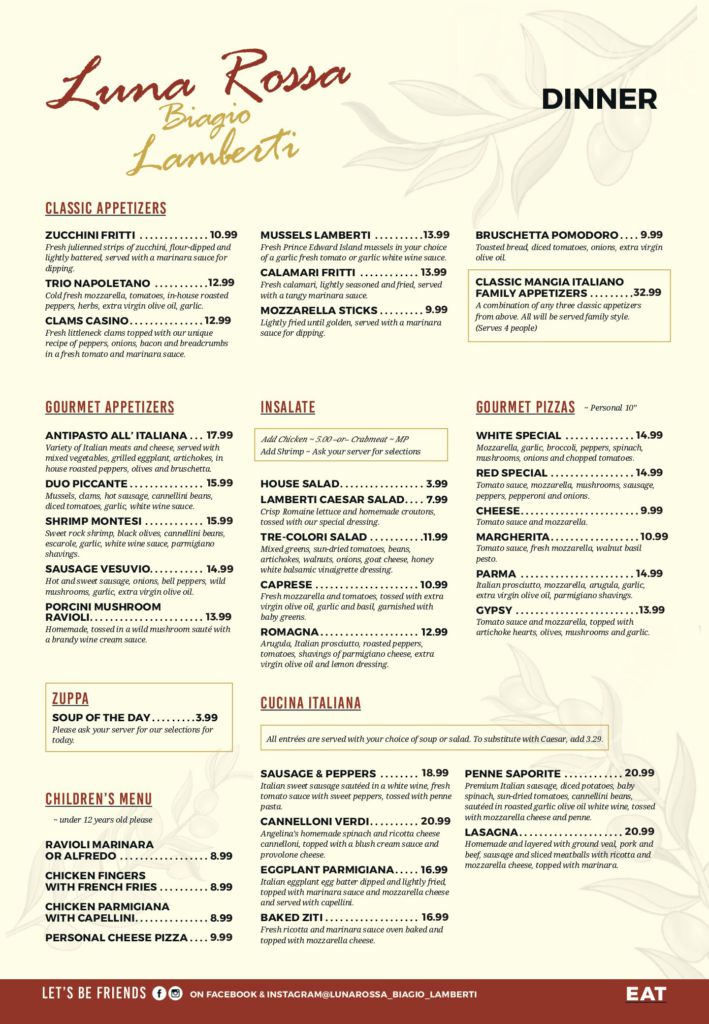 Our Menu Luna Rossa Biagio Lamberti